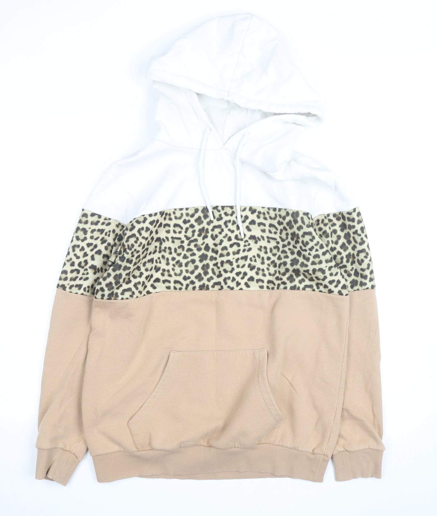Next Womens Beige Leopard Print Hoodie Size 12 Cotton Blend Pullover