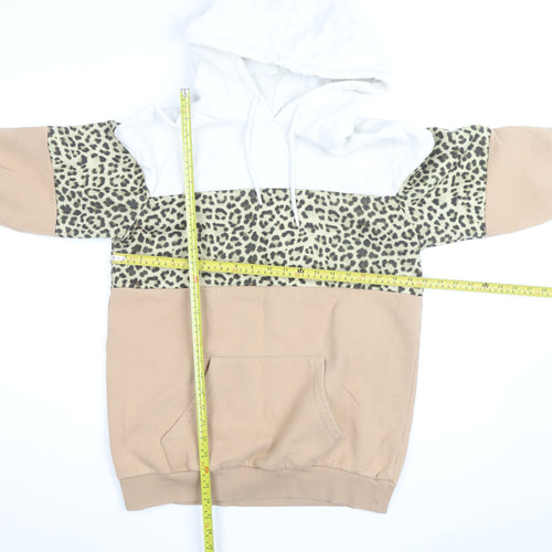 Next Womens Beige Leopard Print Hoodie Size 12 Cotton Blend Pullover