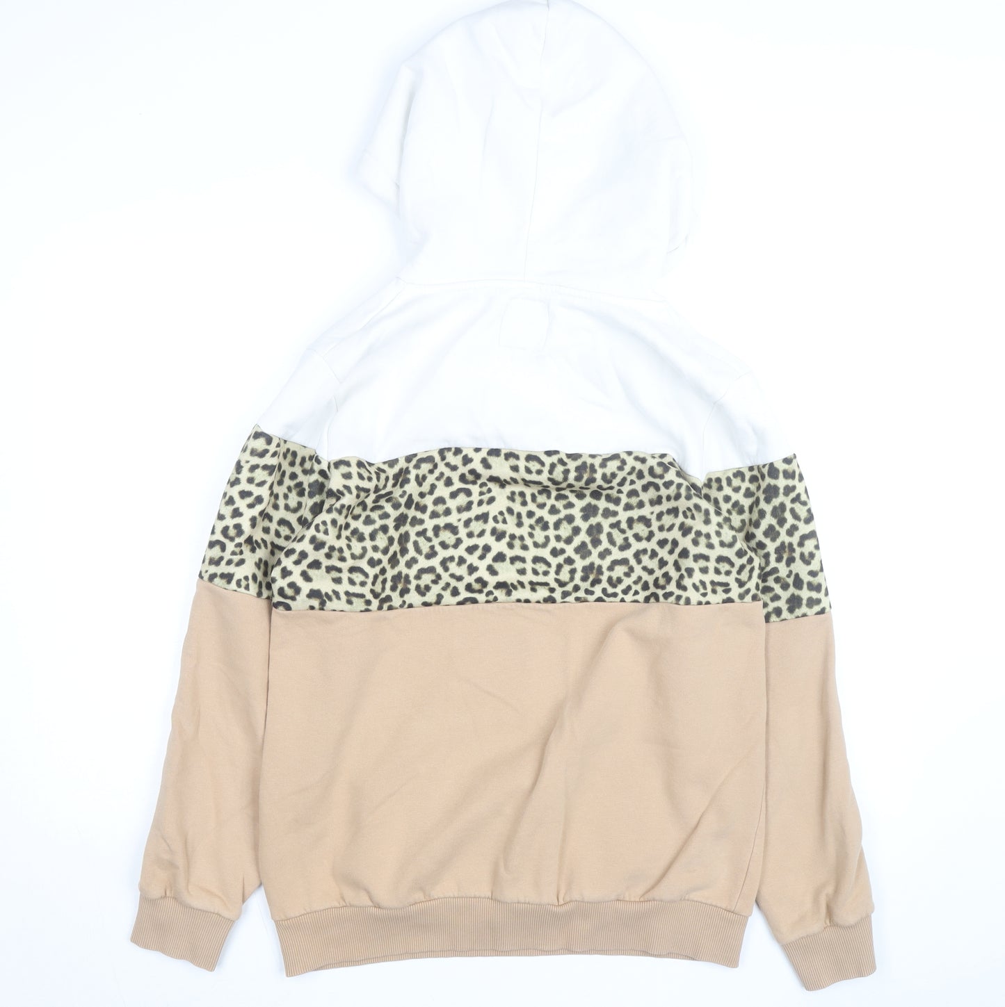 Next Womens Beige Leopard Print Hoodie Size 12 Cotton Blend Pullover