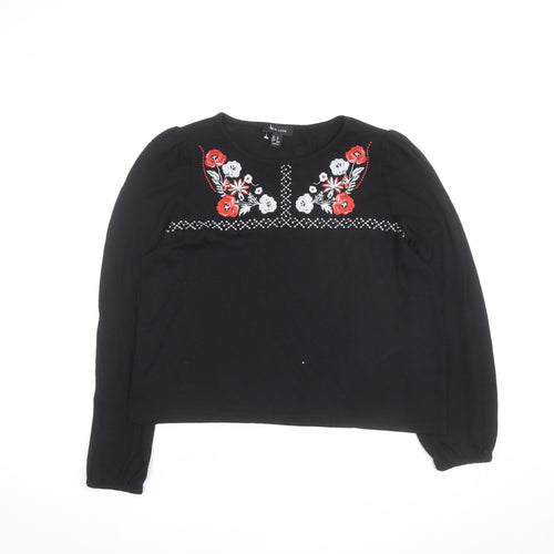 New Look Women Black Floral Embroidered Pullover Jumper M