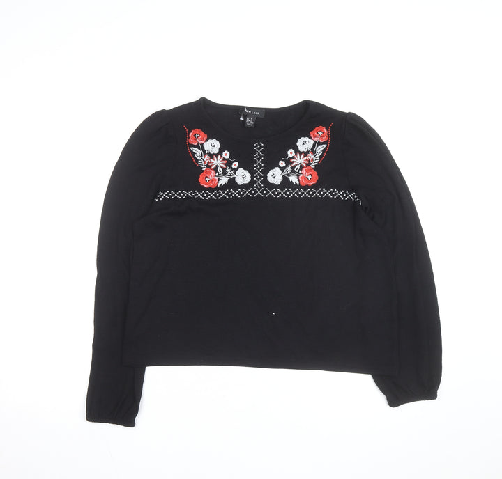 New Look Women Black Floral Embroidered Pullover Jumper M