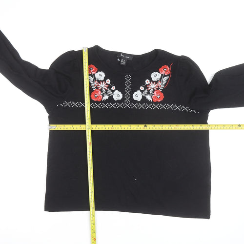 New Look Women Black Floral Embroidered Pullover Jumper M