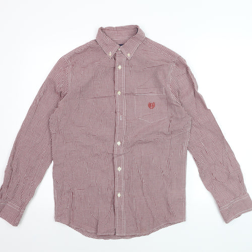 Chaps Men's Red Check Slim Fit Long Sleeve Dress Shirt Size S