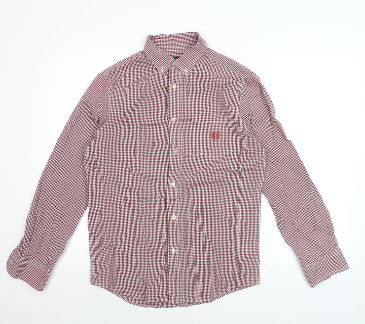 Chaps Men's Red Check Slim Fit Long Sleeve Dress Shirt Size S