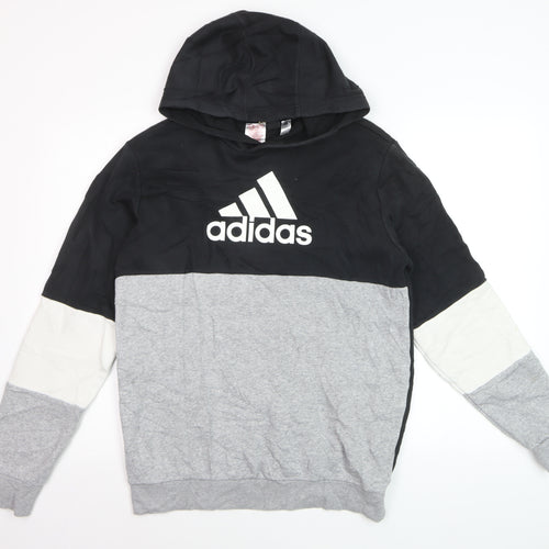 Adidas Boys Black Grey Colourblock Pullover Hoodie Size 15-16 Years