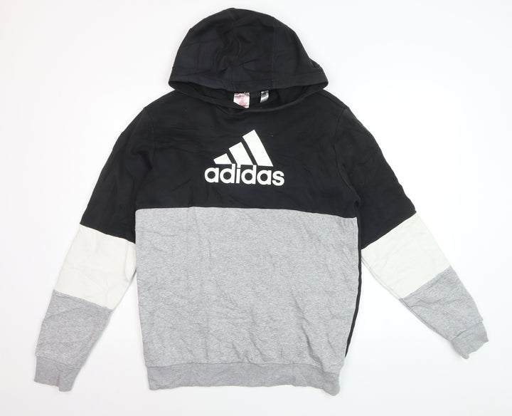 Adidas Boys Black Grey Colourblock Pullover Hoodie Size 15-16 Years