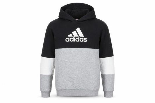 Adidas Boys Black Grey Colourblock Pullover Hoodie Size 15-16 Years