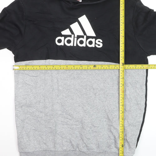 Adidas Boys Black Grey Colourblock Pullover Hoodie Size 15-16 Years