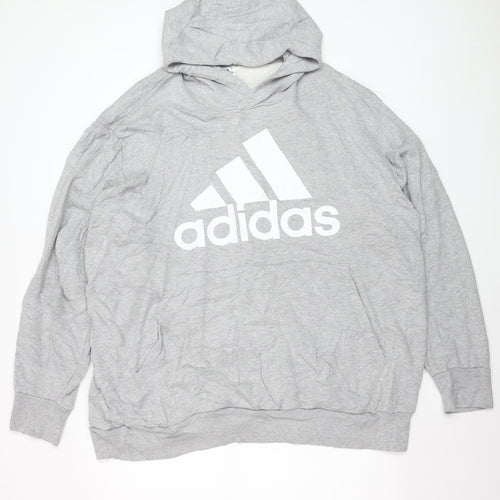 Adidas Men's Grey 3XL Pullover Hoodie with Logo Print