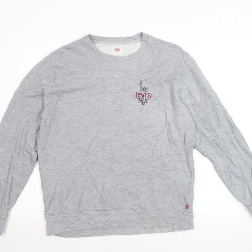 Levi's Men's Grey Logo Pullover Sweatshirt M Crew Neck Cotton