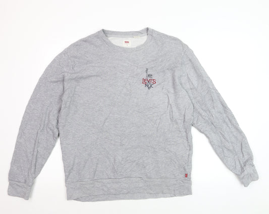 Levi's Men's Grey Logo Pullover Sweatshirt M Crew Neck Cotton