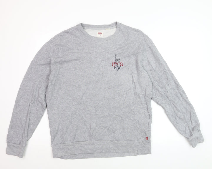 Levi's Men's Grey Logo Pullover Sweatshirt M Crew Neck Cotton