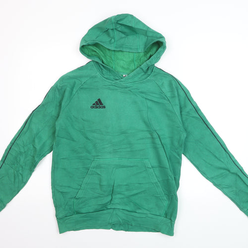 Adidas Boys Green Pullover Hoodie 13-14 Years Cotton Blend Casual