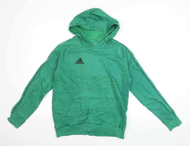 Adidas Boys Green Pullover Hoodie 13-14 Years Cotton Blend Casual
