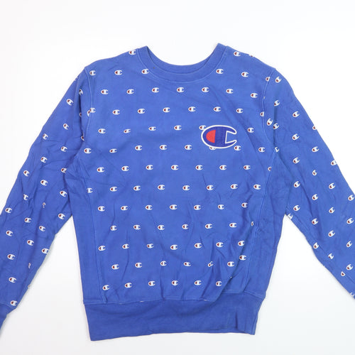 Champion Men's Blue Large Reverse Weave Logo Pullover Sweatshirt