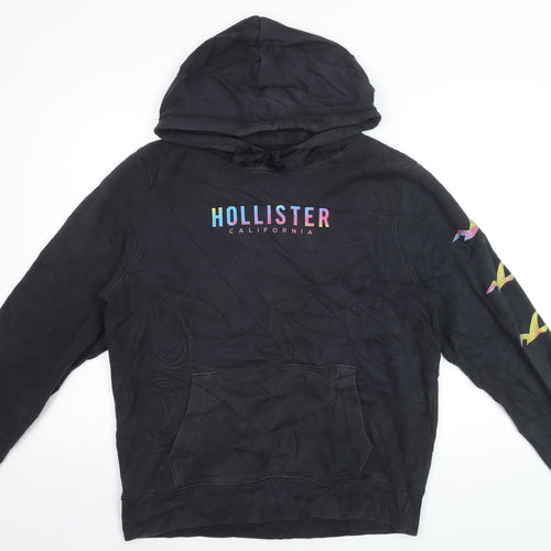 Hollister Men’s Black Pullover Hoodie L Logo Graphic Fleece Sweatshirt