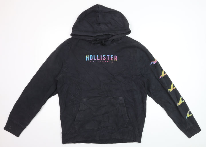 Hollister Men’s Black Pullover Hoodie L Logo Graphic Fleece Sweatshirt
