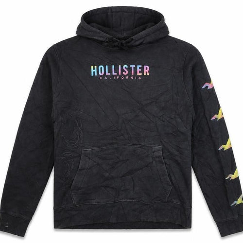 Hollister Men’s Black Pullover Hoodie L Logo Graphic Fleece Sweatshirt