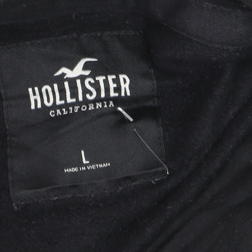 Hollister Men’s Black Pullover Hoodie L Logo Graphic Fleece Sweatshirt