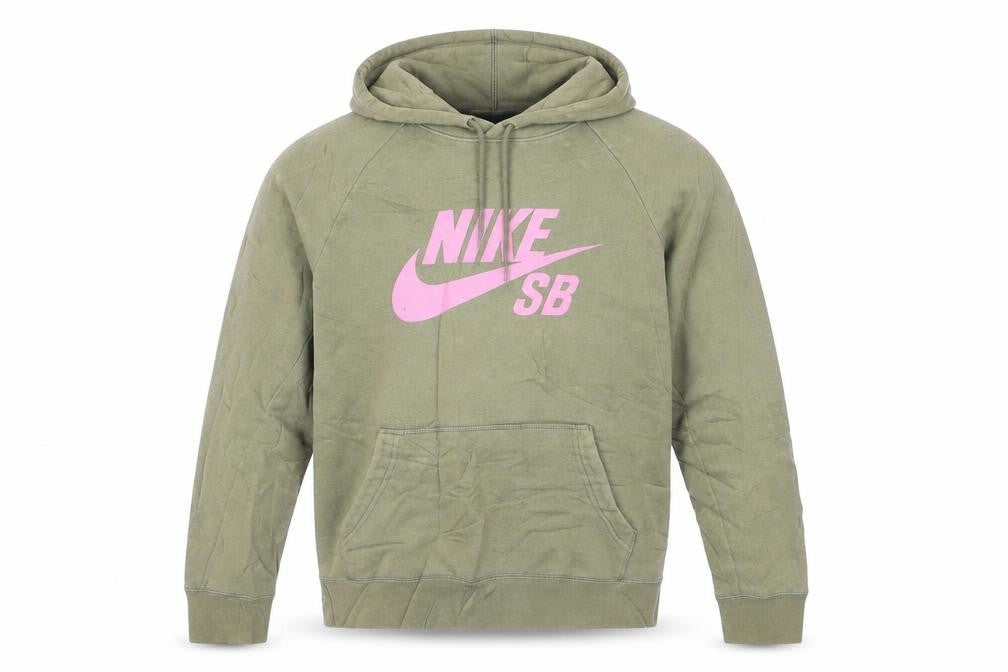 Front view of Nike SB Men's Green Pullover Hoodie M Graphic Logo Fleece