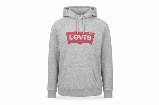 Front view of Levi's Men's Grey Pullover Hoodie Small Graphic Print Casual