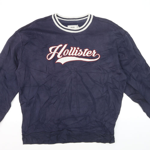Hollister Men's Blue Logo Pullover Sweatshirt L Relaxed Fit