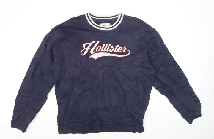 Hollister Men's Blue Logo Pullover Sweatshirt L Relaxed Fit