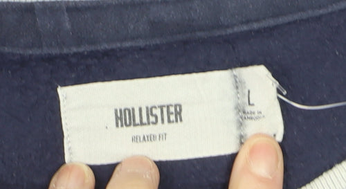 Hollister Men's Blue Logo Pullover Sweatshirt L Relaxed Fit