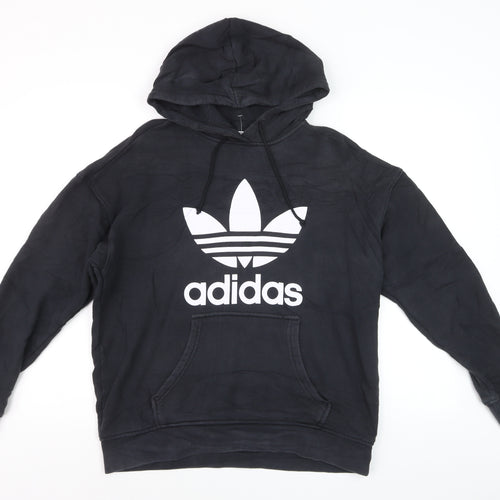 Adidas Mens Black XL Pullover Hoodie with Logo Graphic Print