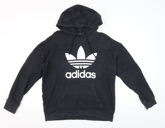 Adidas Mens Black XL Pullover Hoodie with Logo Graphic Print