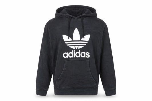 Front view of Adidas men’s black xl pullover hoodie with logo graphic print