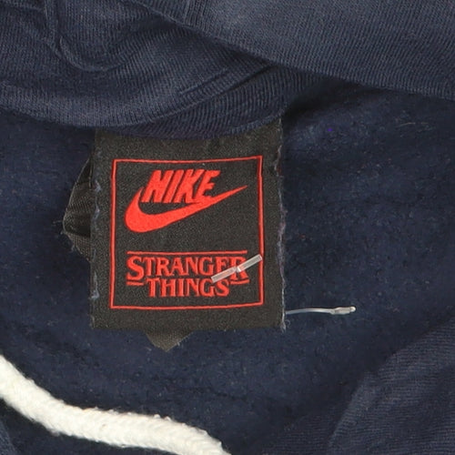 Nike x Stranger Things Men’s Blue Pullover Hoodie L Hawkins Phys Ed