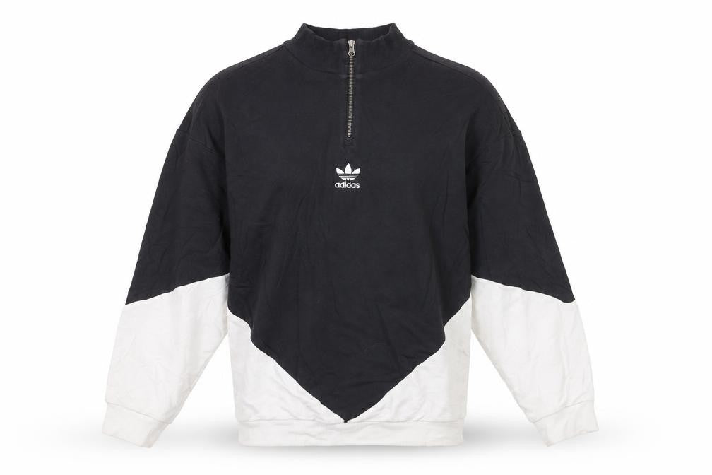 Front view of Adidas Women's Black White 1/4 Zip Colourblock Sweatshirt, size 6