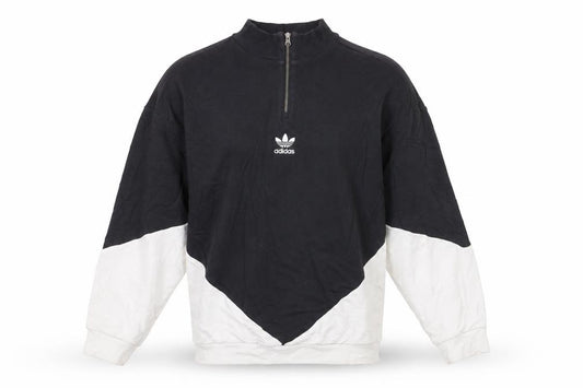 Front view of Adidas Women's Black White 1/4 Zip Colourblock Sweatshirt, size 6