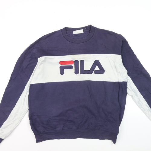 Fila Men's Blue Pullover Sweatshirt L Crew Neck Retro Sportswear
