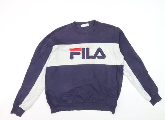 Fila Men's Blue Pullover Sweatshirt L Crew Neck Retro Sportswear