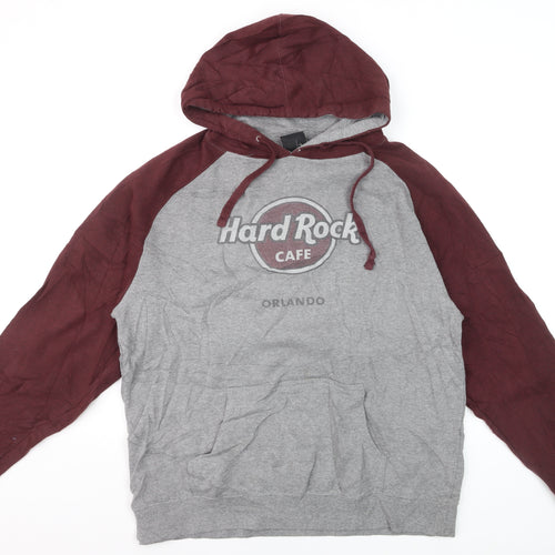 Hard Rock Men’s Grey & Maroon Pullover Hoodie L Music Logo