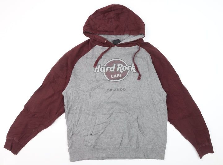 Hard Rock Men’s Grey & Maroon Pullover Hoodie L Music Logo