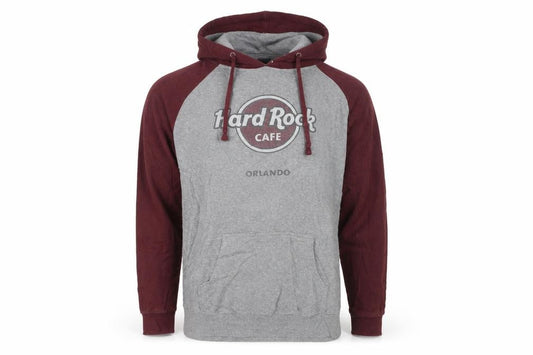 Front view of Hard Rock Men’s Grey & Maroon Pullover Hoodie L Music Logo