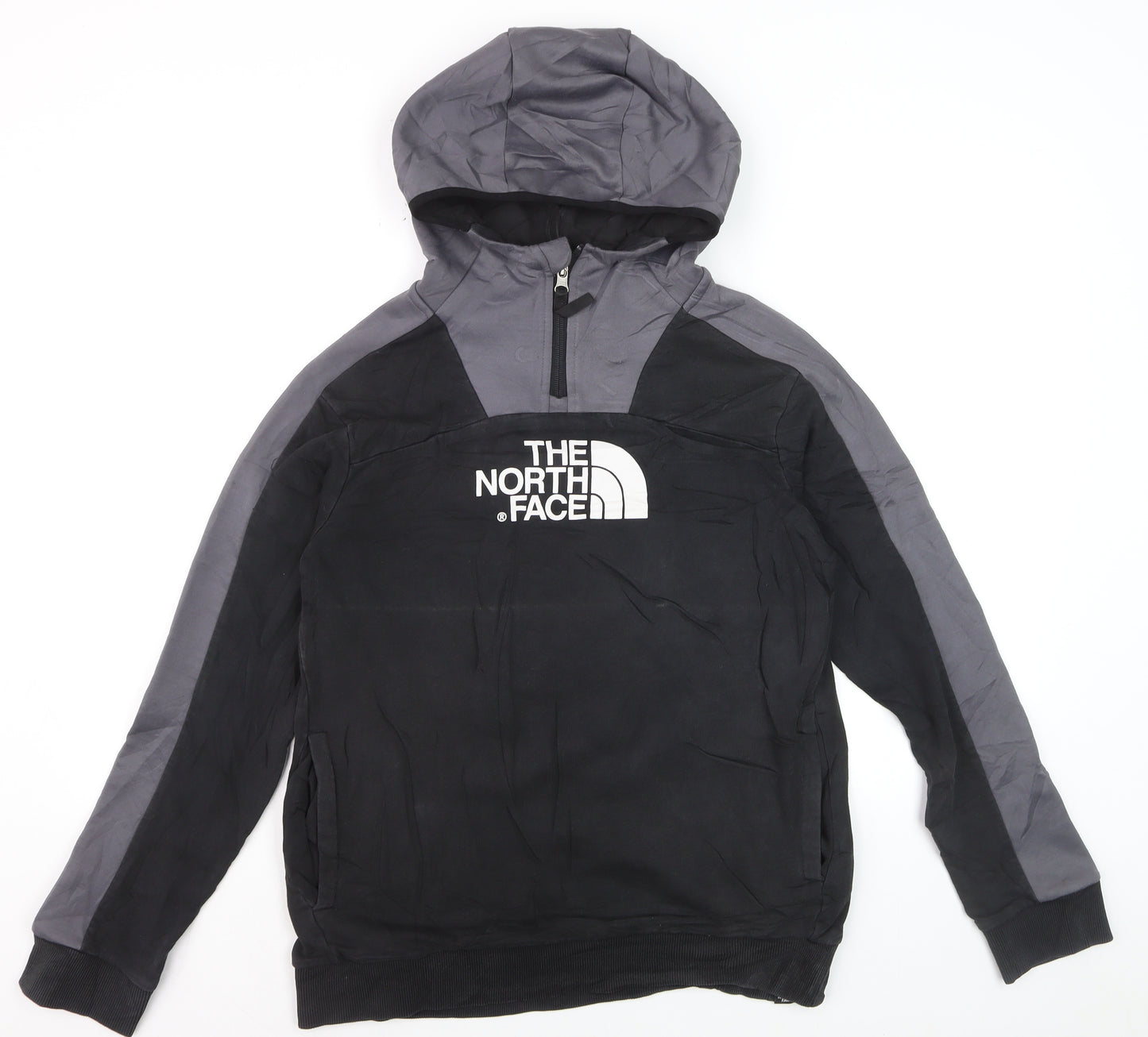 The North Face Boys Black & Grey XL Pullover Hoodie with Logo Print