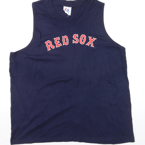 Majestic Men’s Blue Red Sox Sleeveless V-Neck 2XL Sports T-Shirt