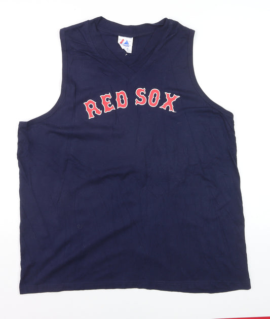 Majestic Men’s Blue Red Sox Sleeveless V-Neck 2XL Sports T-Shirt
