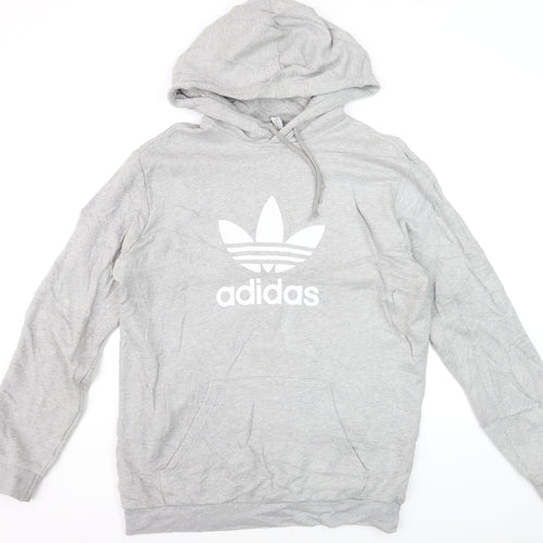 Adidas Men's Grey Pullover Hoodie M Logo Fleece Sweatshirt