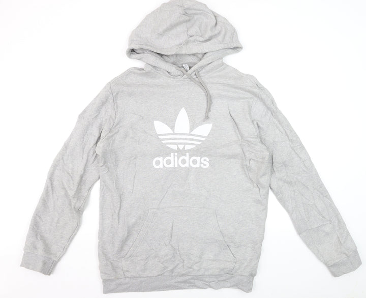 Adidas Men's Grey Pullover Hoodie M Logo Fleece Sweatshirt