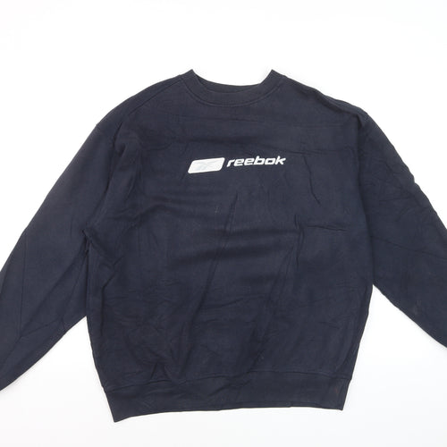 Reebok Men’s Blue Pullover Crew Neck Logo Sweatshirt M Regular Fit