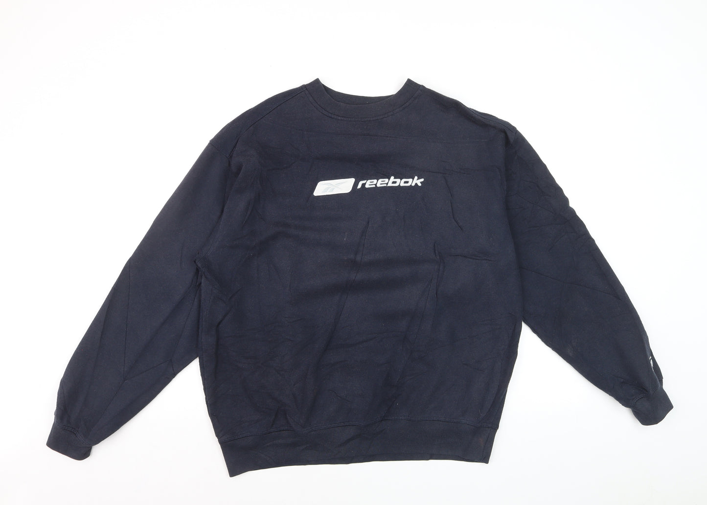 Reebok Men’s Blue Pullover Crew Neck Logo Sweatshirt M Regular Fit