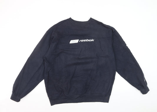 Reebok Men’s Blue Pullover Crew Neck Logo Sweatshirt M Regular Fit