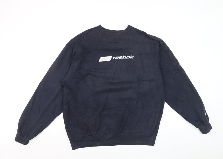 Reebok Men’s Blue Pullover Crew Neck Logo Sweatshirt M Regular Fit