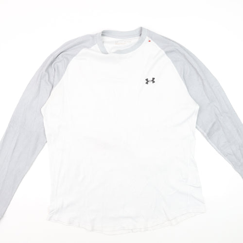 Under Armour Mens White Grey XL Long Sleeve Crew Neck Casual Top