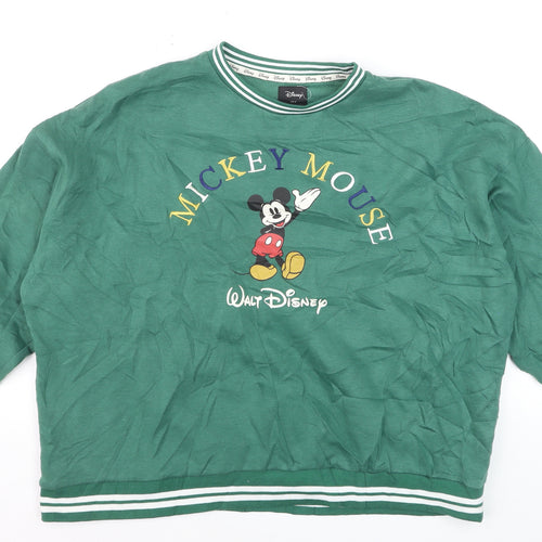 Disney Mickey Mouse Green Pullover Sweatshirt Women XL Cotton Blend